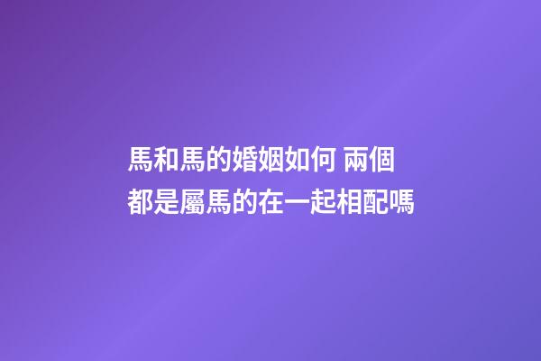馬和馬的婚姻如何 兩個都是屬馬的在一起相配嗎-第1張-觀點-玄機派